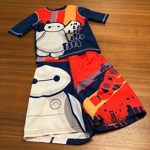 Disney Store Baymax Big Hero 6 Boy Swimsuit Rash Guard Sword Shirt Trunks, 5/6